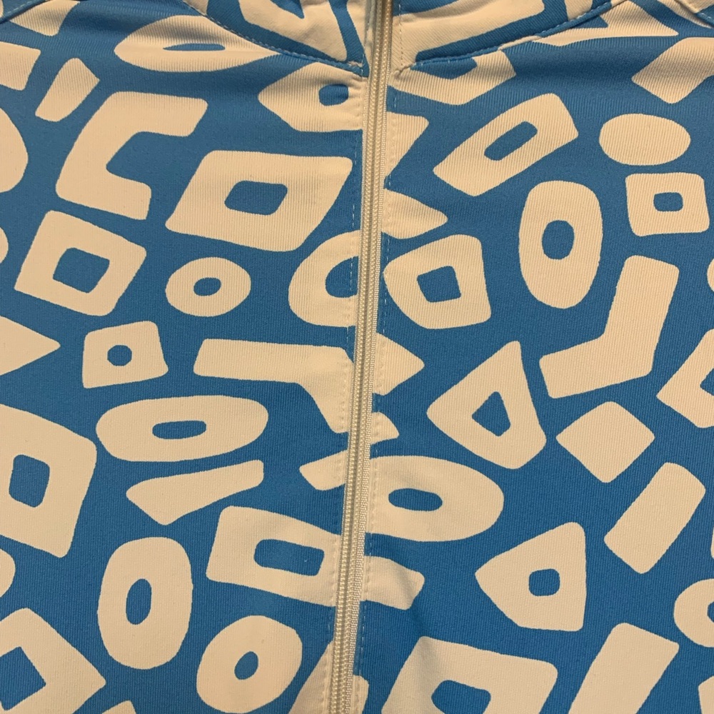 Barbara Gerwit 1/4 Zip Stretch Blue and White Geometric Pattern Dress Size S - Picture 4 of 5